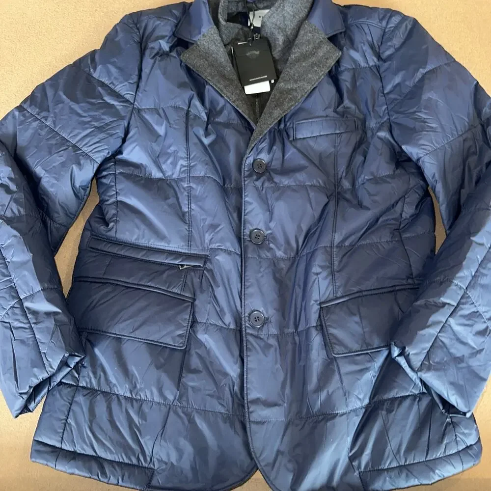 Bugatchi Mens Three Button Quilted Blazer with Detachable Bib navy size M